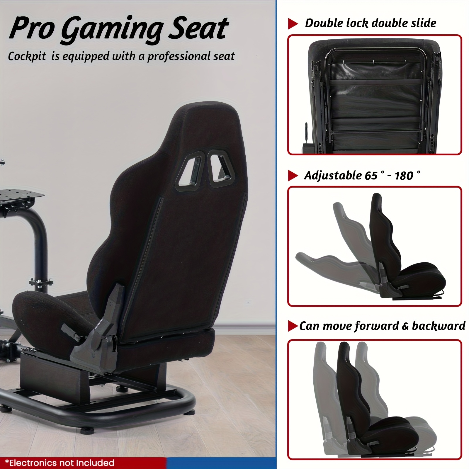 Adjustable Racing Simulator Cockpit with Black Seat and TV Stand